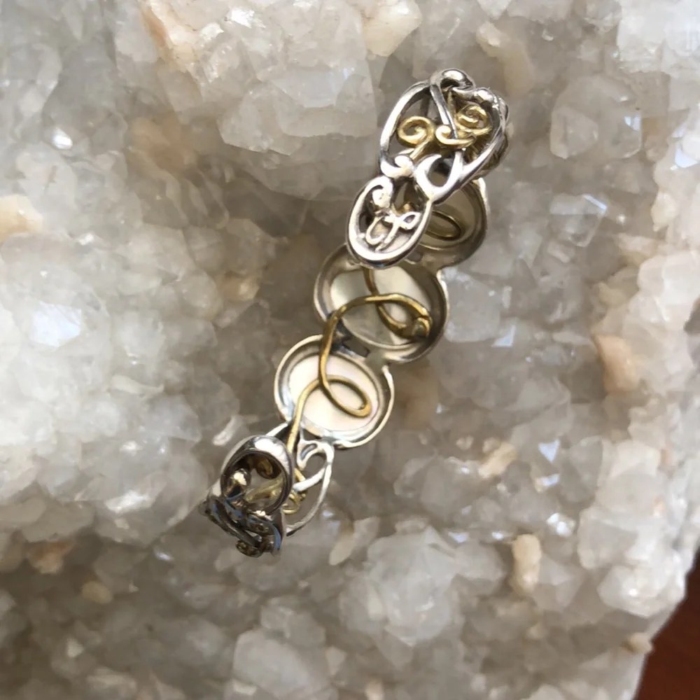 Carolyn Pollack Designer Sterling Silver Brass MOP Cuff Bracelet Boho Casual
